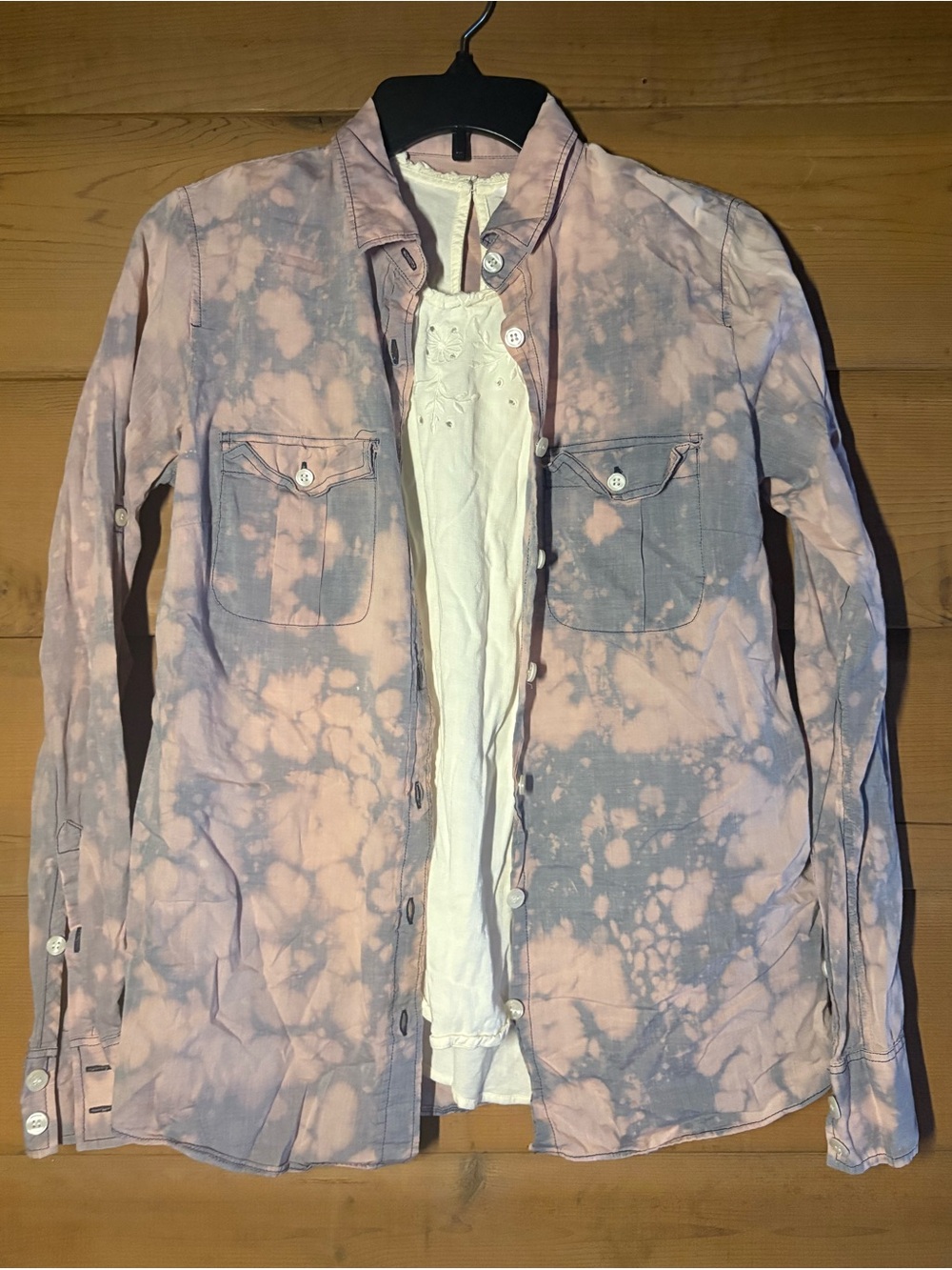 Pink and Blue Tie Dye Button Up- J crew- Cotton- Size Medium- Grunge Shirt